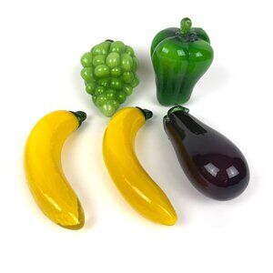 Vintage 5pc Murano Style Glass Fruit Vegetables Hand Blown Art Glass EUC
